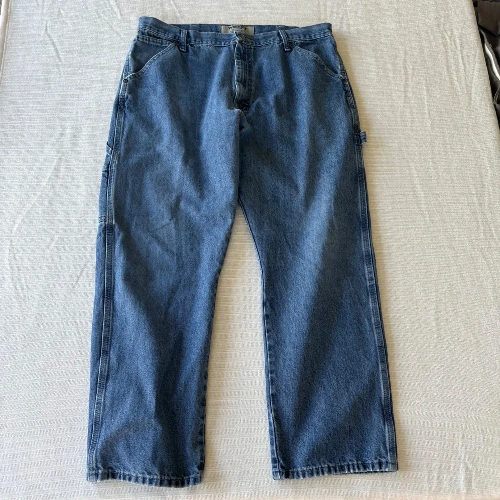 Wrangler Authentics Mens Carpenter Jeans Blue Denim Relaxed Fit 37x29 Utility